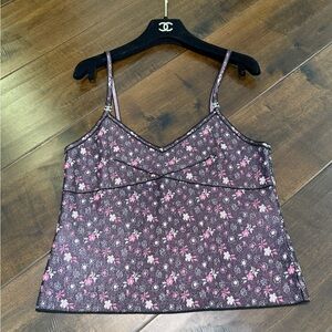NWT CHANEL Black and Pink Floral Camisole